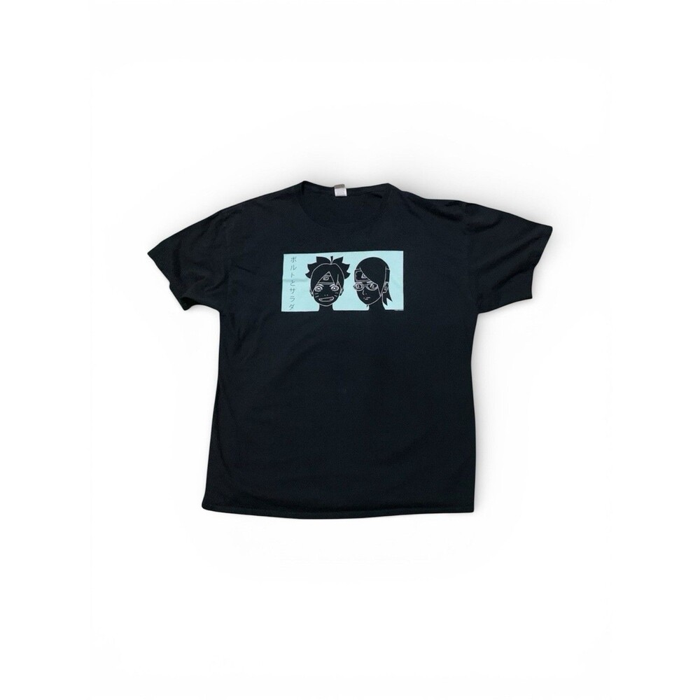 Boruto Naruto Anime Shirt Black Graphic T-Shirt Tee Kanji Girl XL Manga Grunge